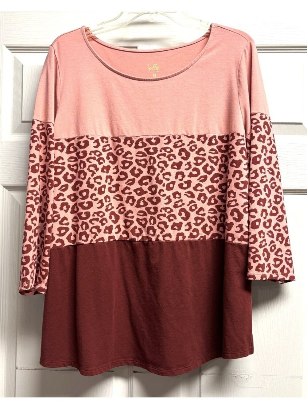 Belle Animal Print T-shirt Top Pink Brown Large Long Sleeves